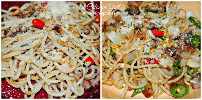 Pasta Bicolana and Sisig Pasta. Both literally flaming spicy!